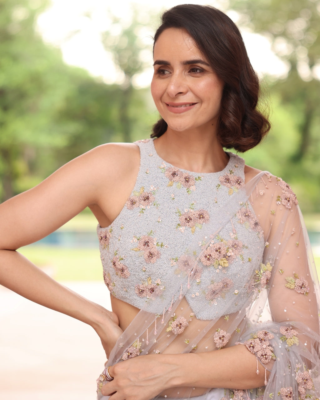 Ice Blue Crystal Garden Sari