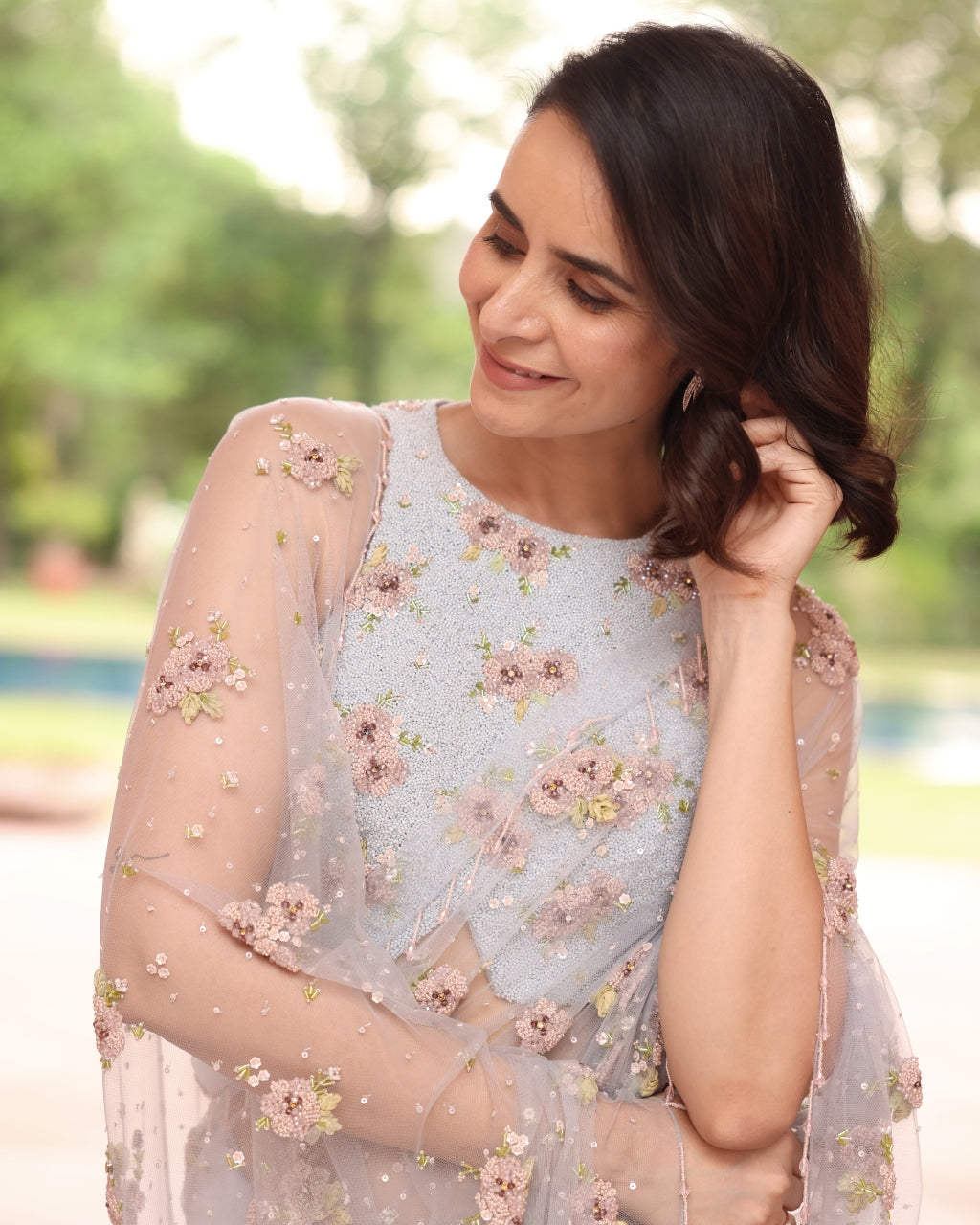 Ice Blue Crystal Garden Sari