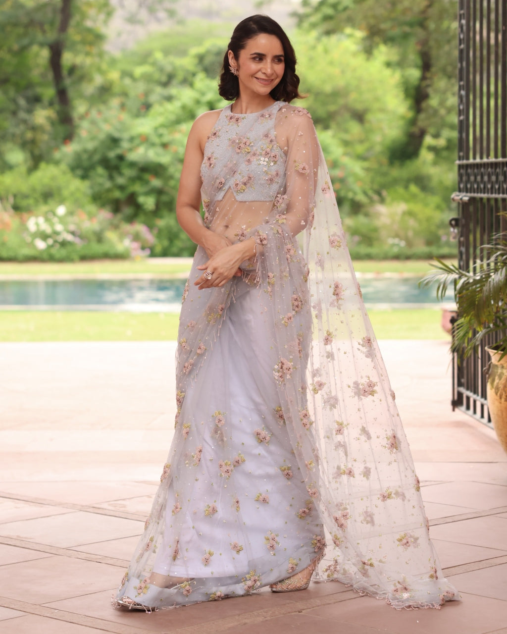 Ice Blue Crystal Garden Sari