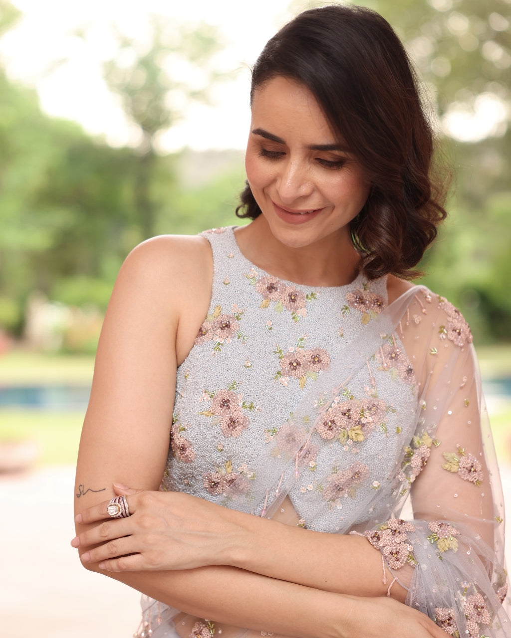 Ice Blue Crystal Garden Sari