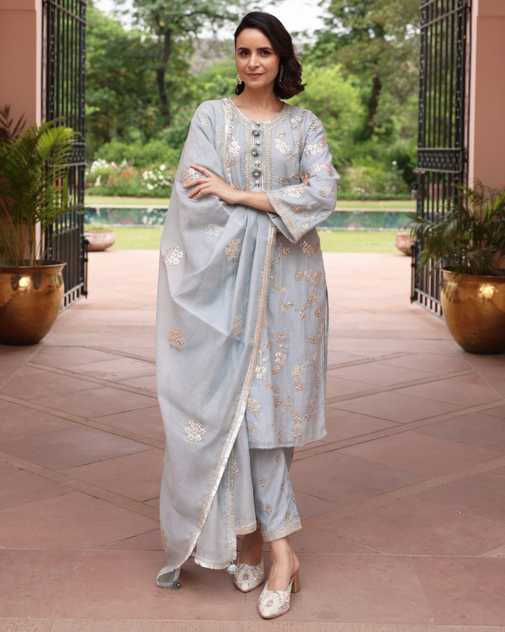 Ice Blue Vrinda Gota Jaal Kurta Set