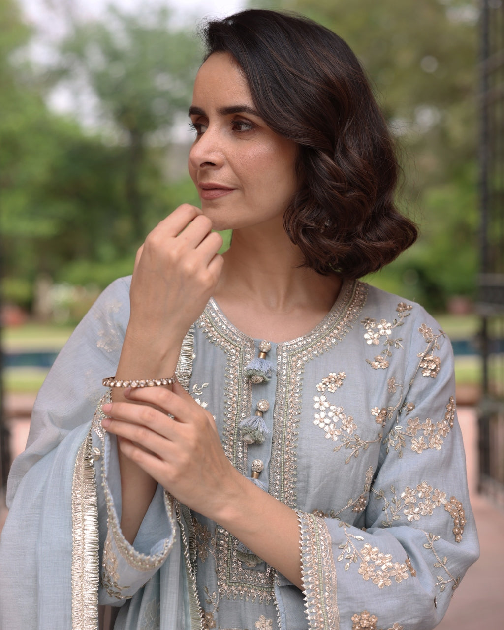 Ice Blue Vrinda Gota Jaal Kurta Set