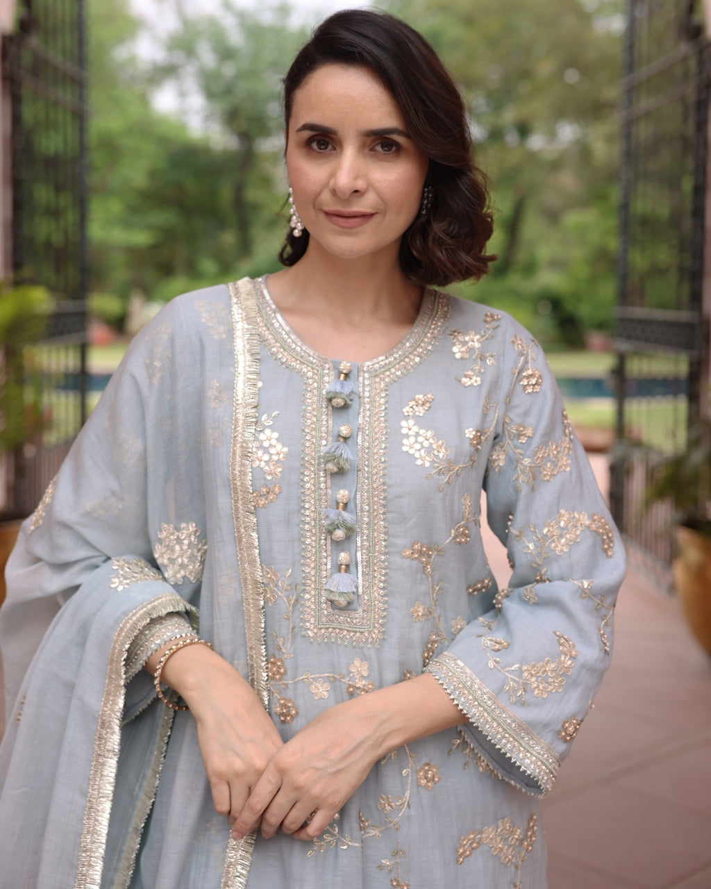 Ice Blue Vrinda Gota Jaal Kurta Set