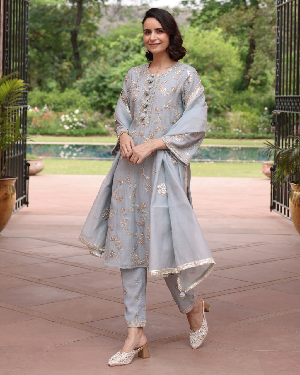 Ice Blue Vrinda Gota Jaal Kurta Set