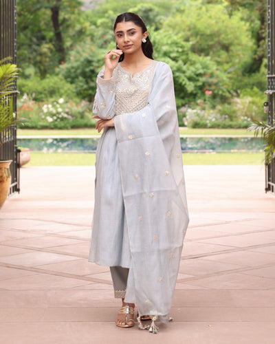 Ice Blue Vrinda Yoke Kurta Set