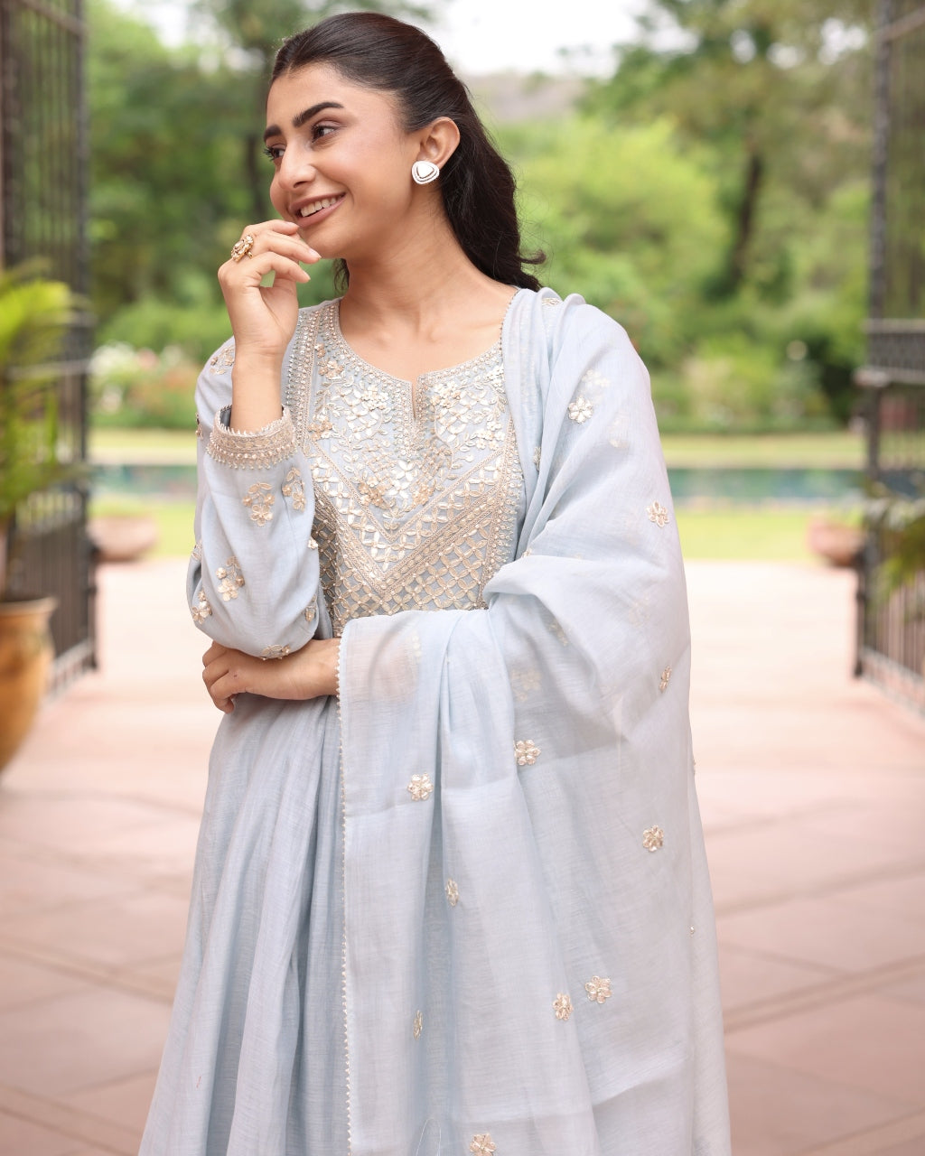 Ice Blue Vrinda Yoke Kurta Set