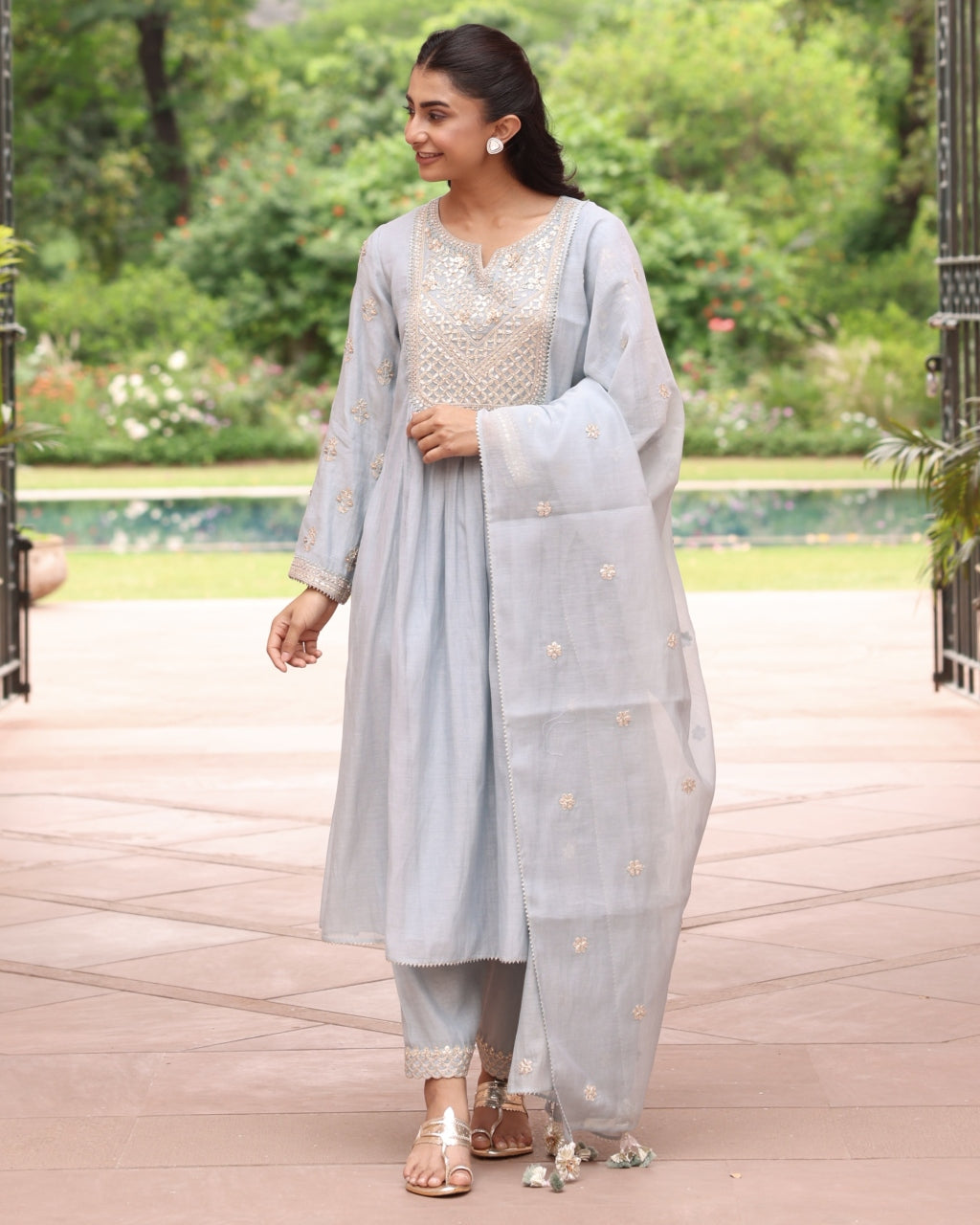 Ice Blue Vrinda Yoke Kurta Set