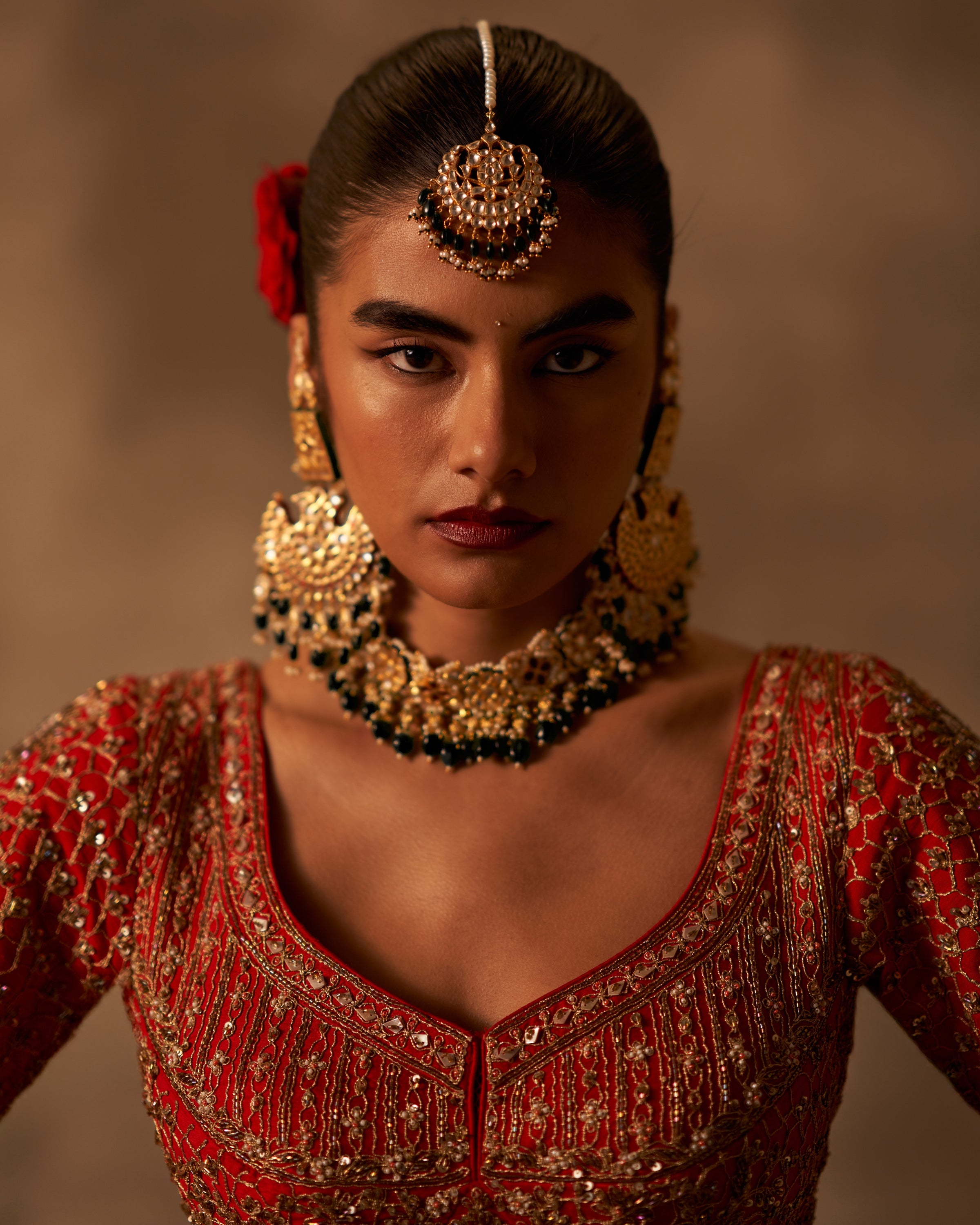 Red Raw Silk Double Dupatta Lehenga Set