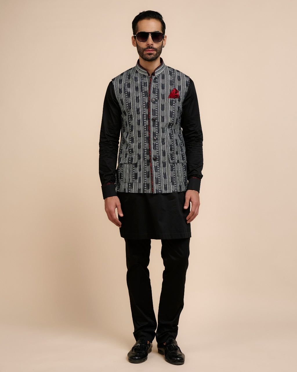 Chevron Printed Nehru Jacket Set