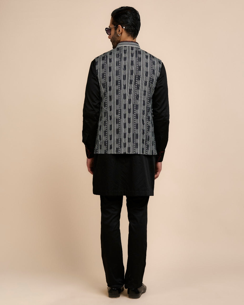 Chevron Printed Nehru Jacket Set