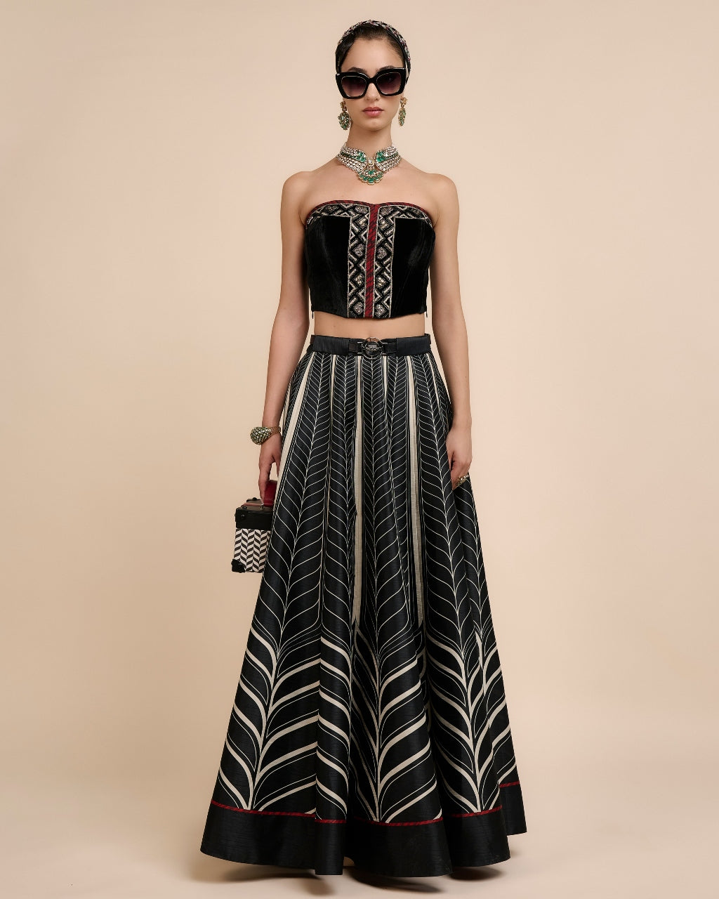 Noir Chevron Corset Skirt Set