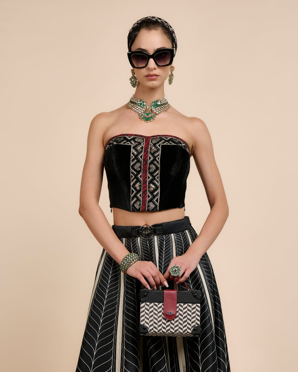 Noir Chevron Corset Skirt Set