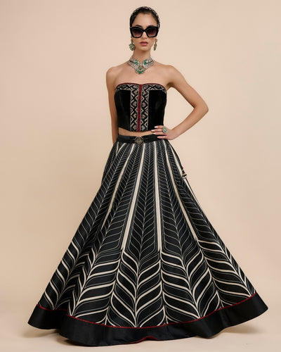 Noir Chevron Corset Skirt Set