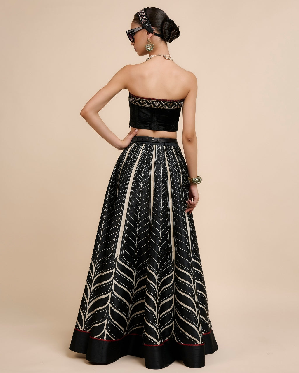 Noir Chevron Corset Skirt Set