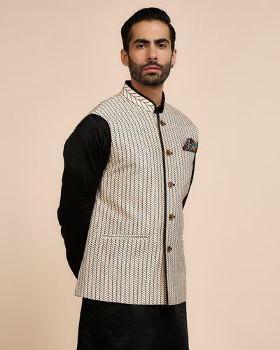 Linear Chevron Nehru Jacket Set