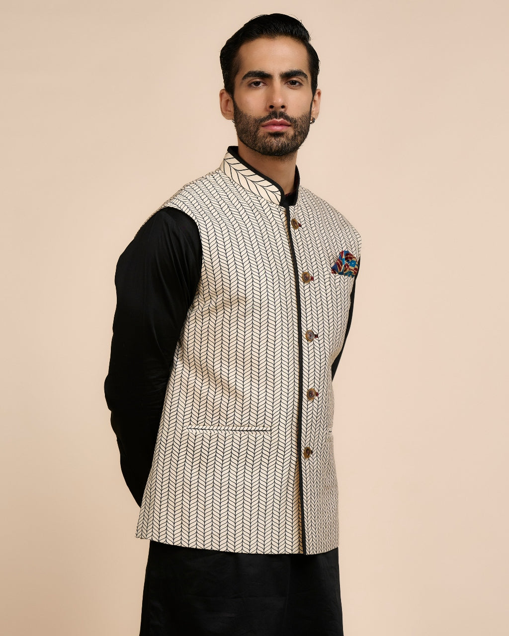 Linear Chevron Nehru Jacket Set