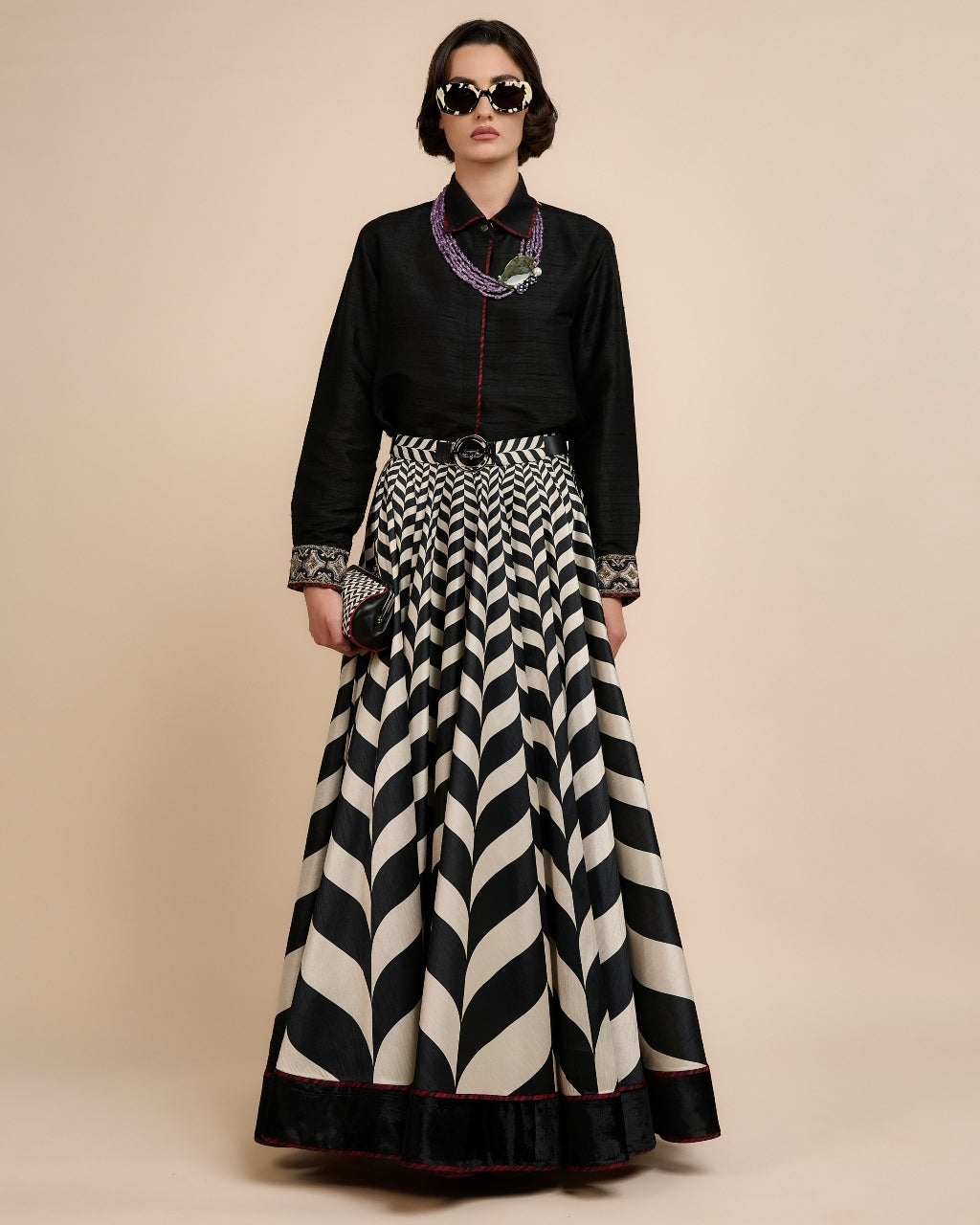 Noir Chevron Skirt Set