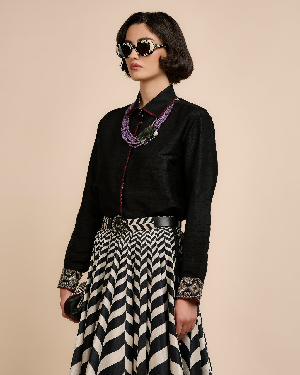 Noir Chevron Skirt Set