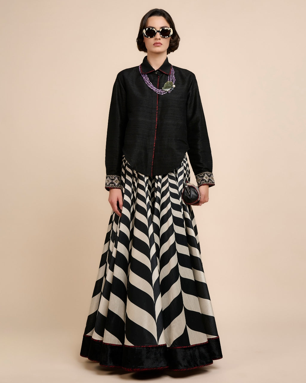 Noir Chevron Skirt Set