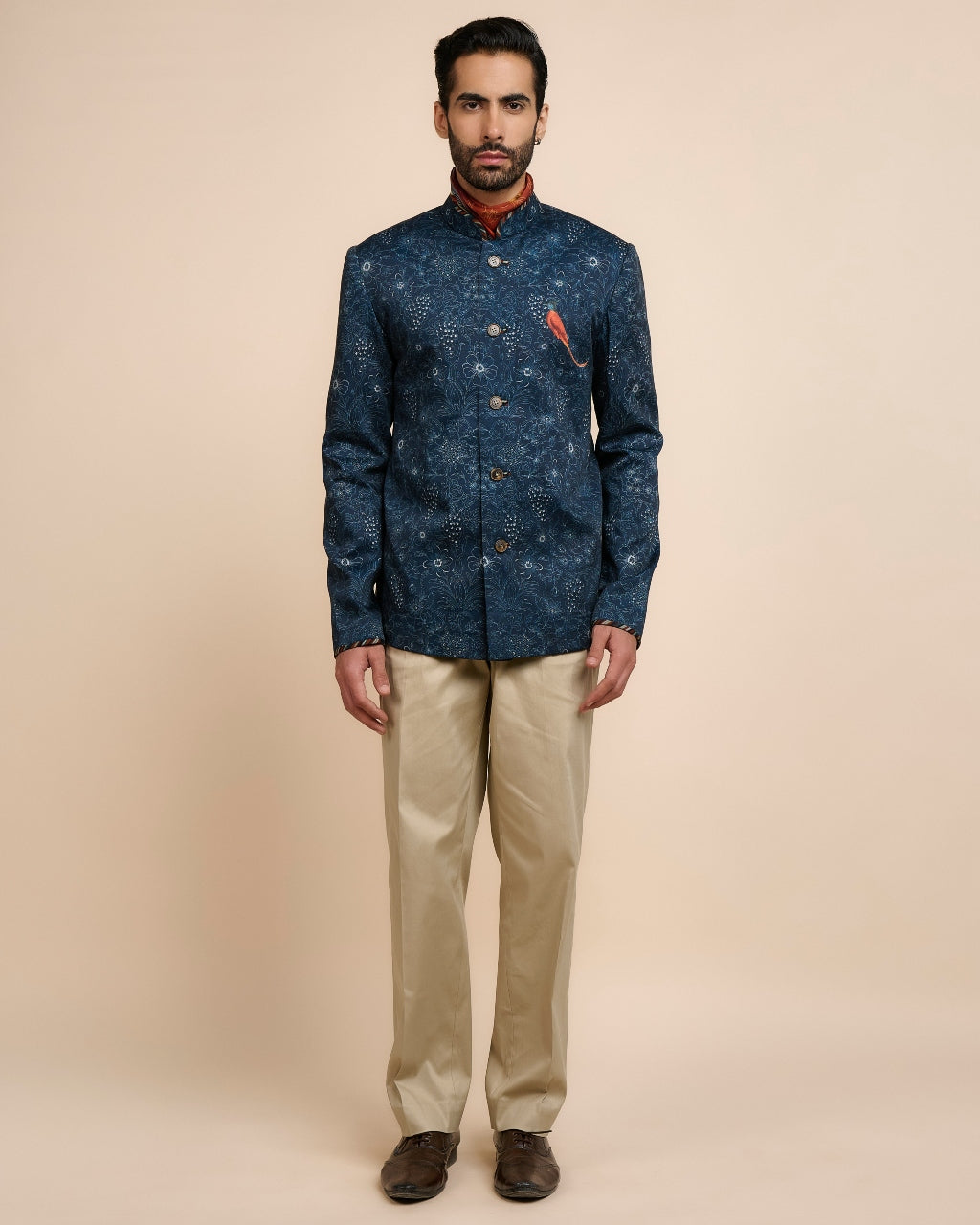 Marine Blue Printed Bandhgala Sets
