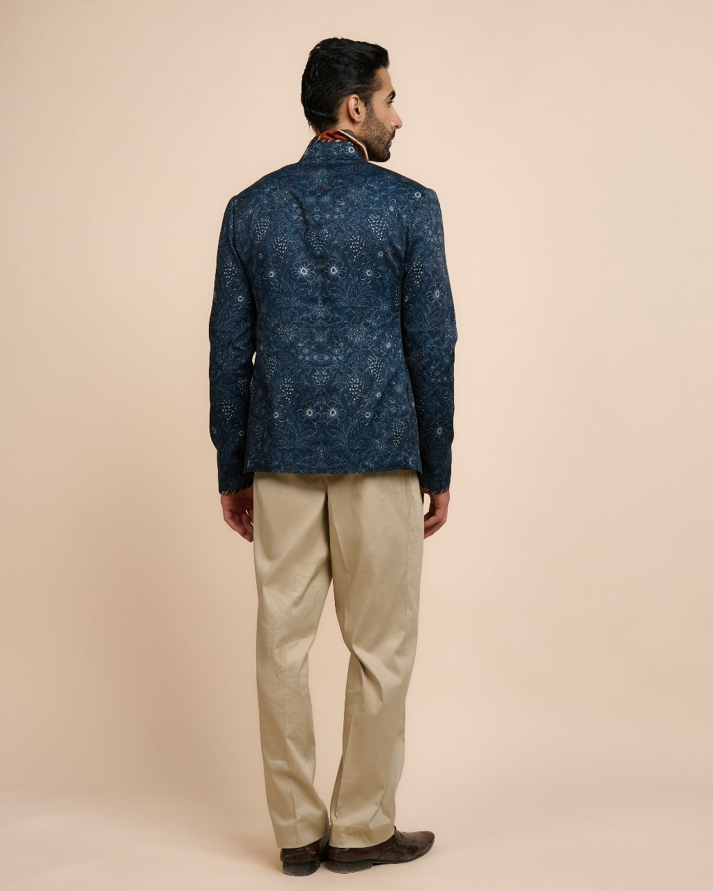 Marine Blue Printed Bandhgala Sets