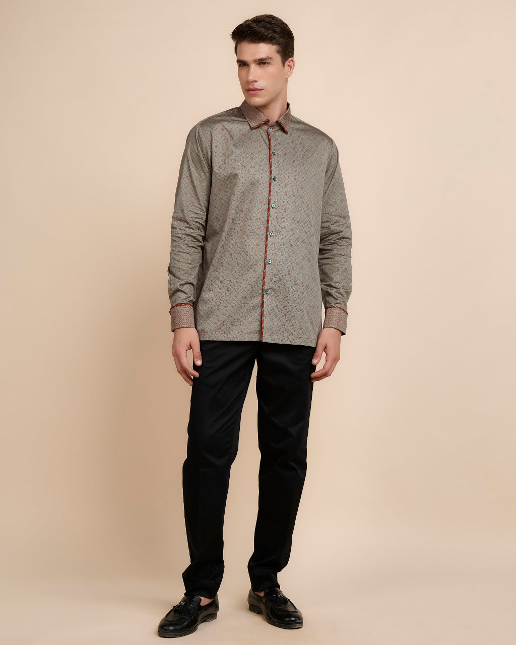 Rust Orange - Grey Printed Shirt Sets