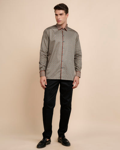 Rust Orange - Grey Printed Shirt Sets