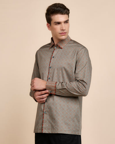 Rust Orange - Grey Printed Shirt Sets