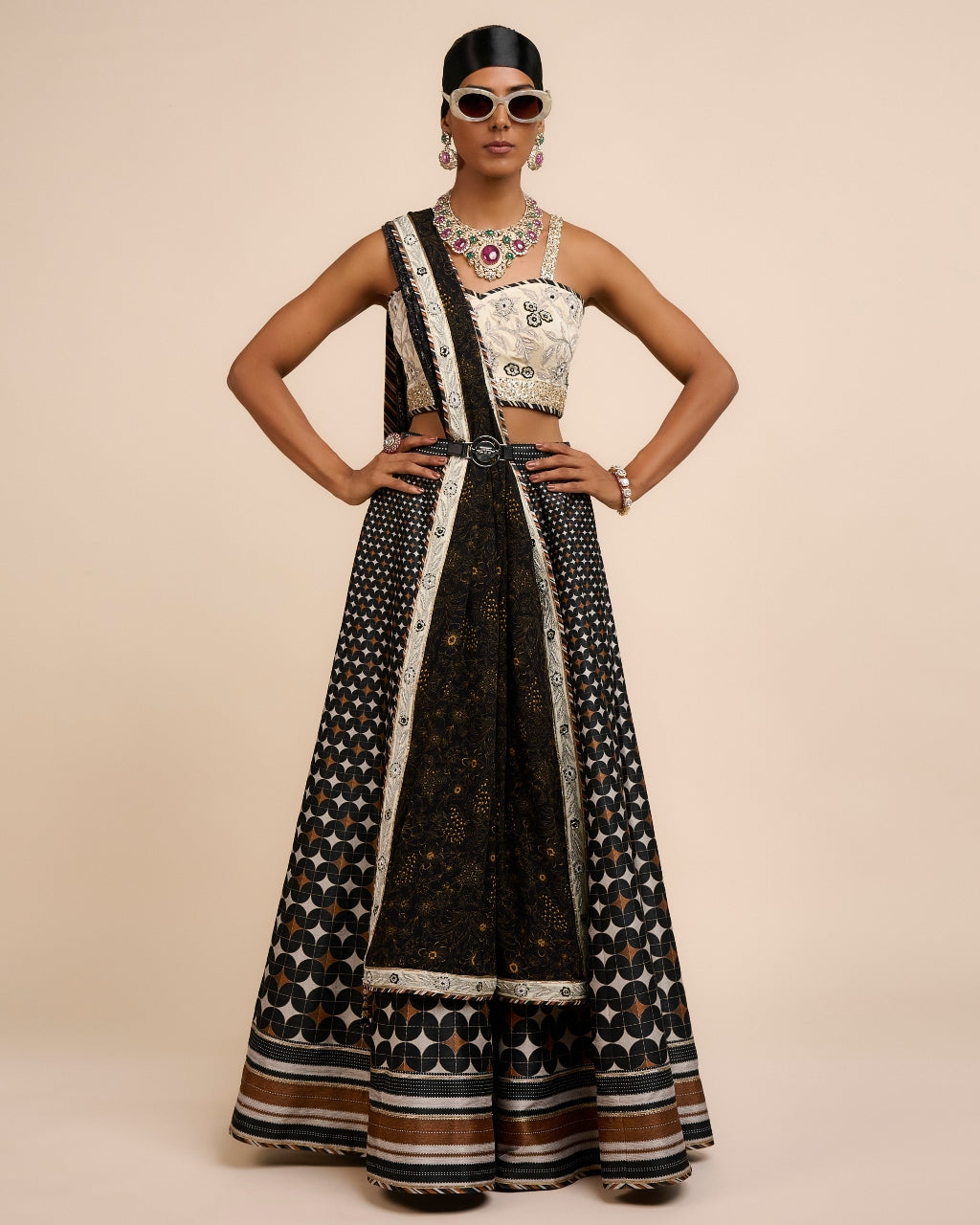Ivory - Black Skirt Set
