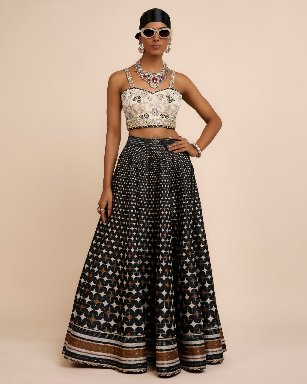 Ivory - Black Skirt Set