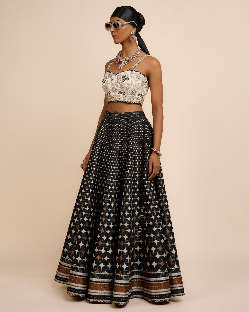Ivory - Black Skirt Set