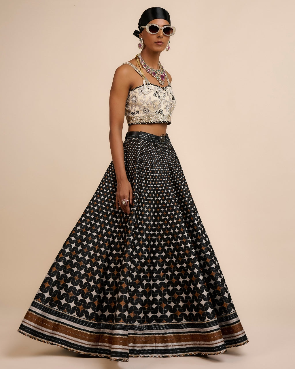 Ivory - Black Skirt Set