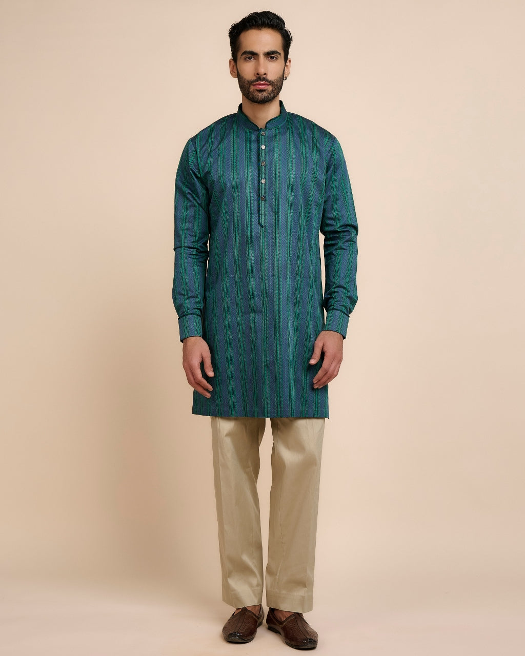Teal Blue Striped Kurta Sets