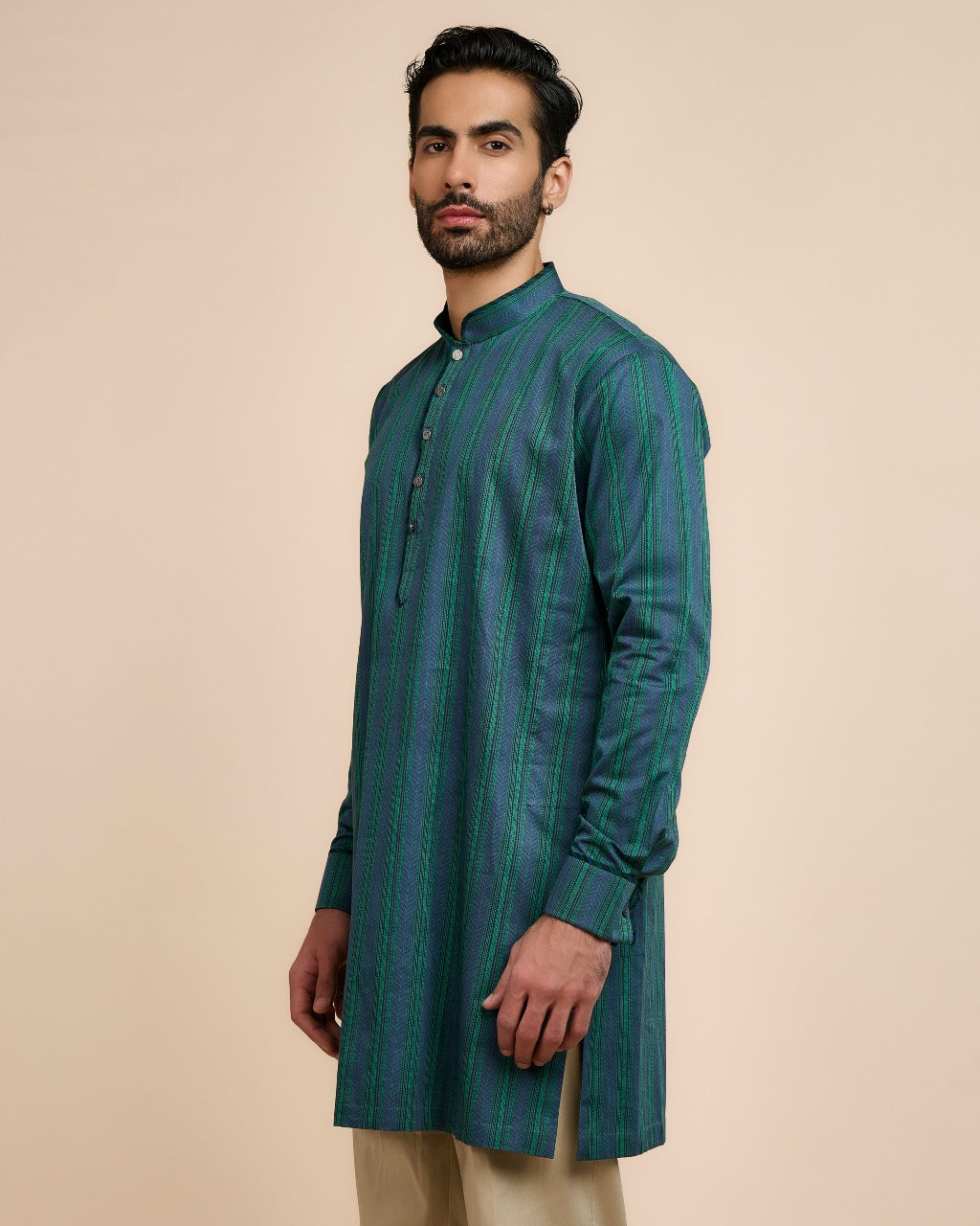 Teal Blue Striped Kurta Sets