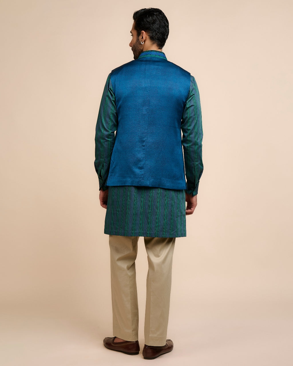 Navy Blue Printed Nehru Jacket Sets