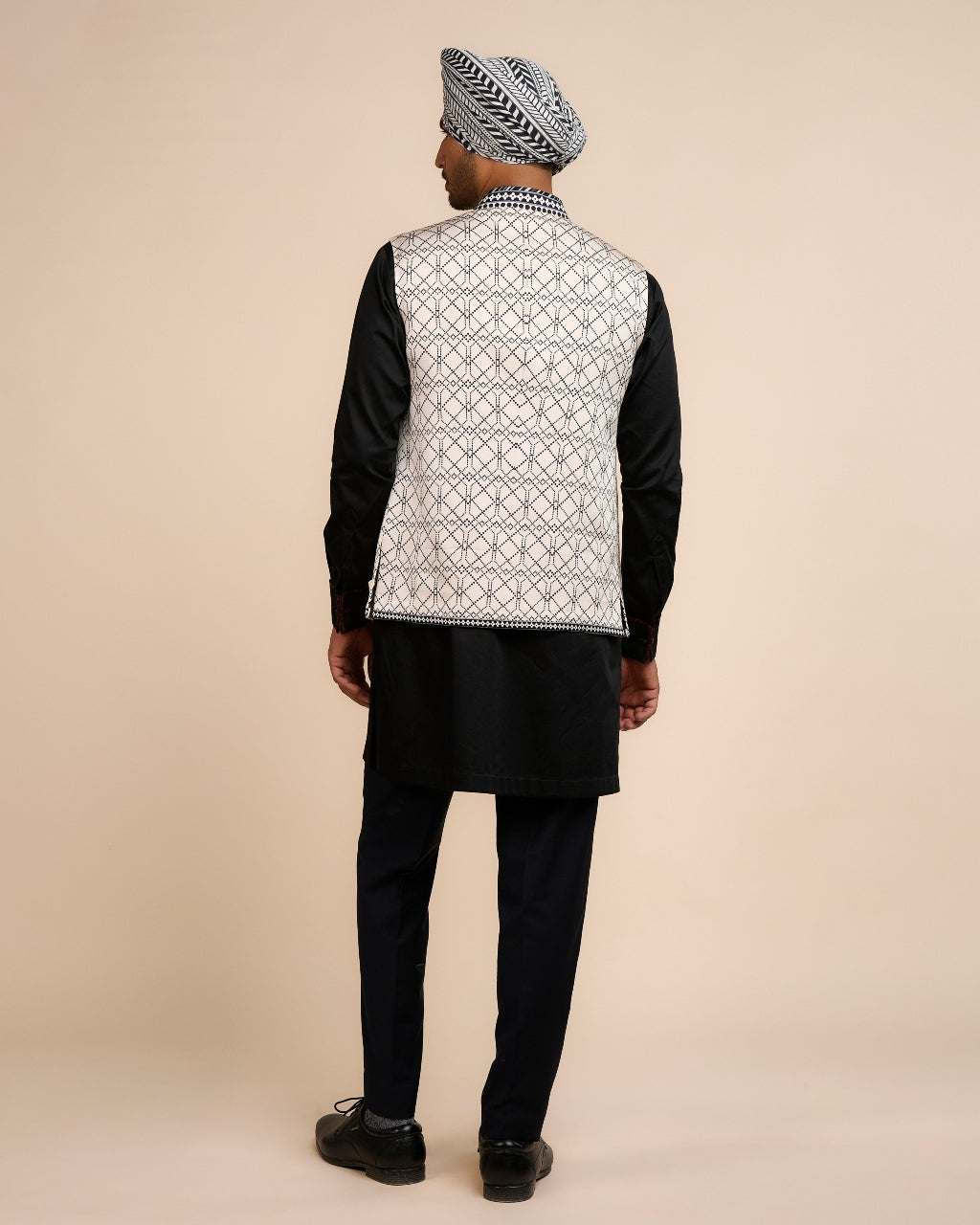 Creme Ivory Printed Nehru Jacket Sets