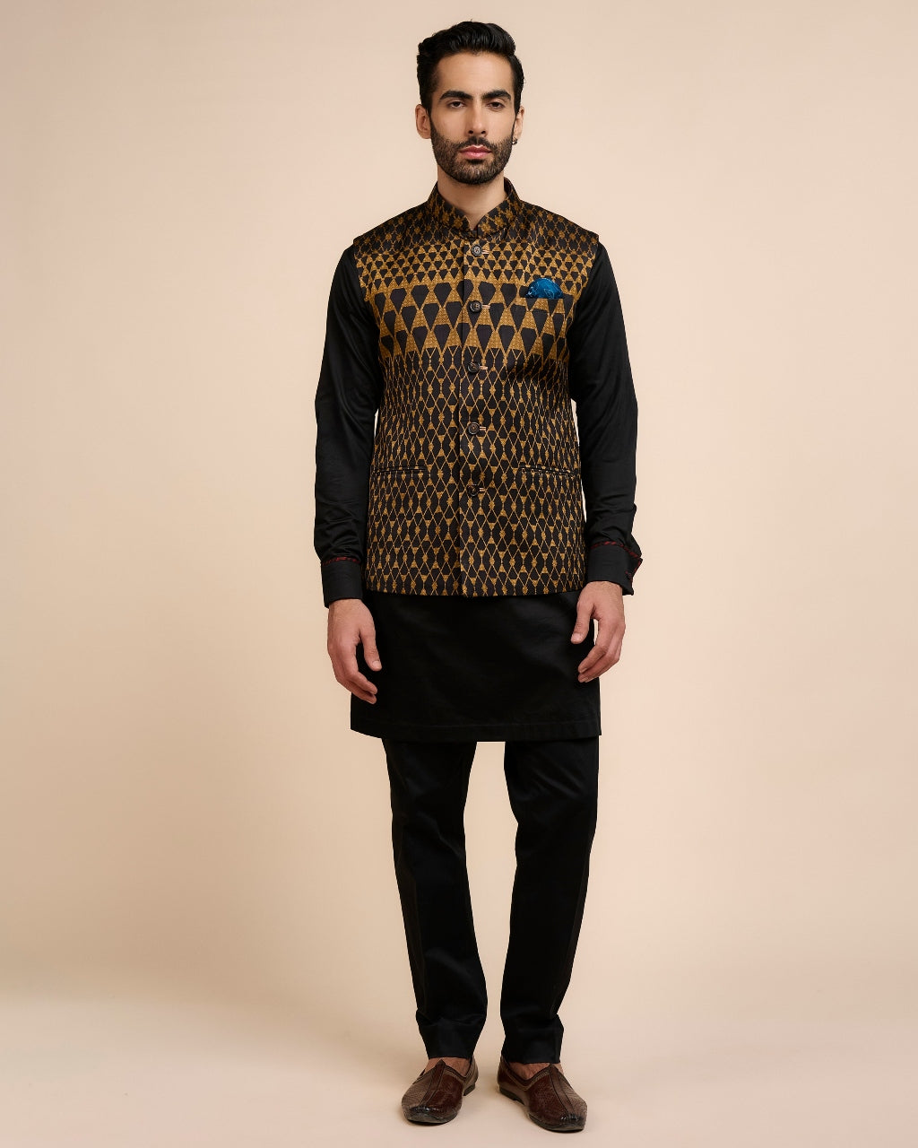 Bronze Printed Nehru Jacket Set