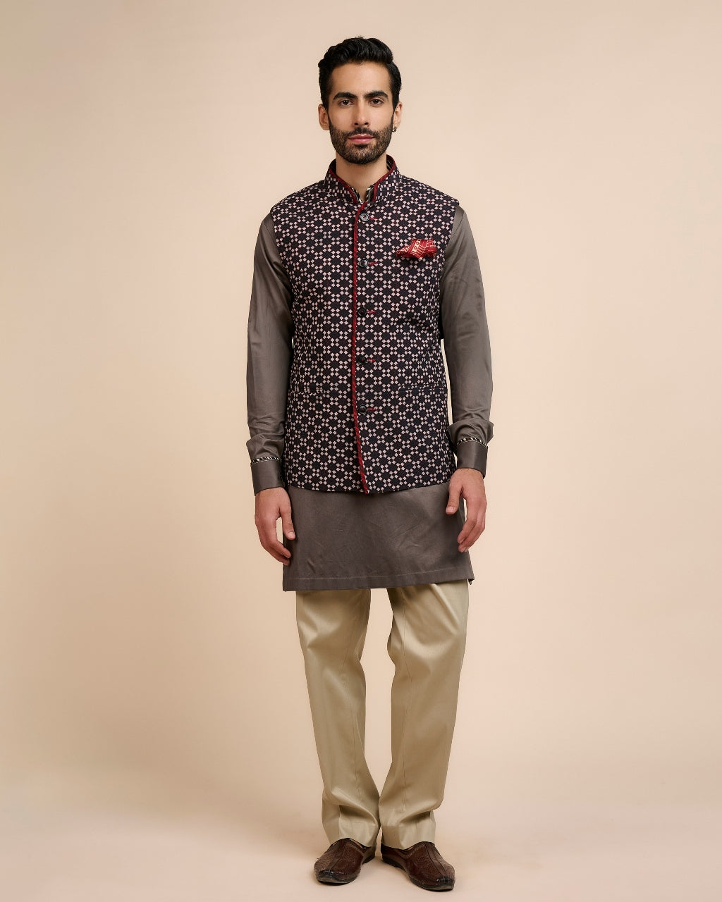 Noir Printed Nehru Jacket Set
