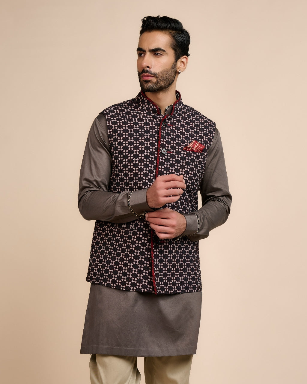 Noir Printed Nehru Jacket Set