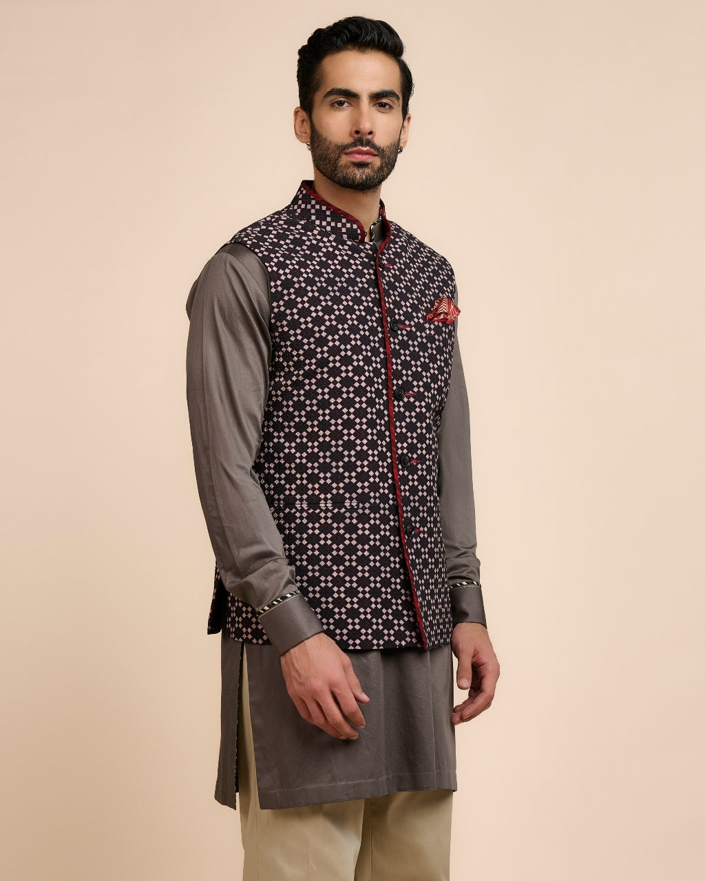 Noir Printed Nehru Jacket Set