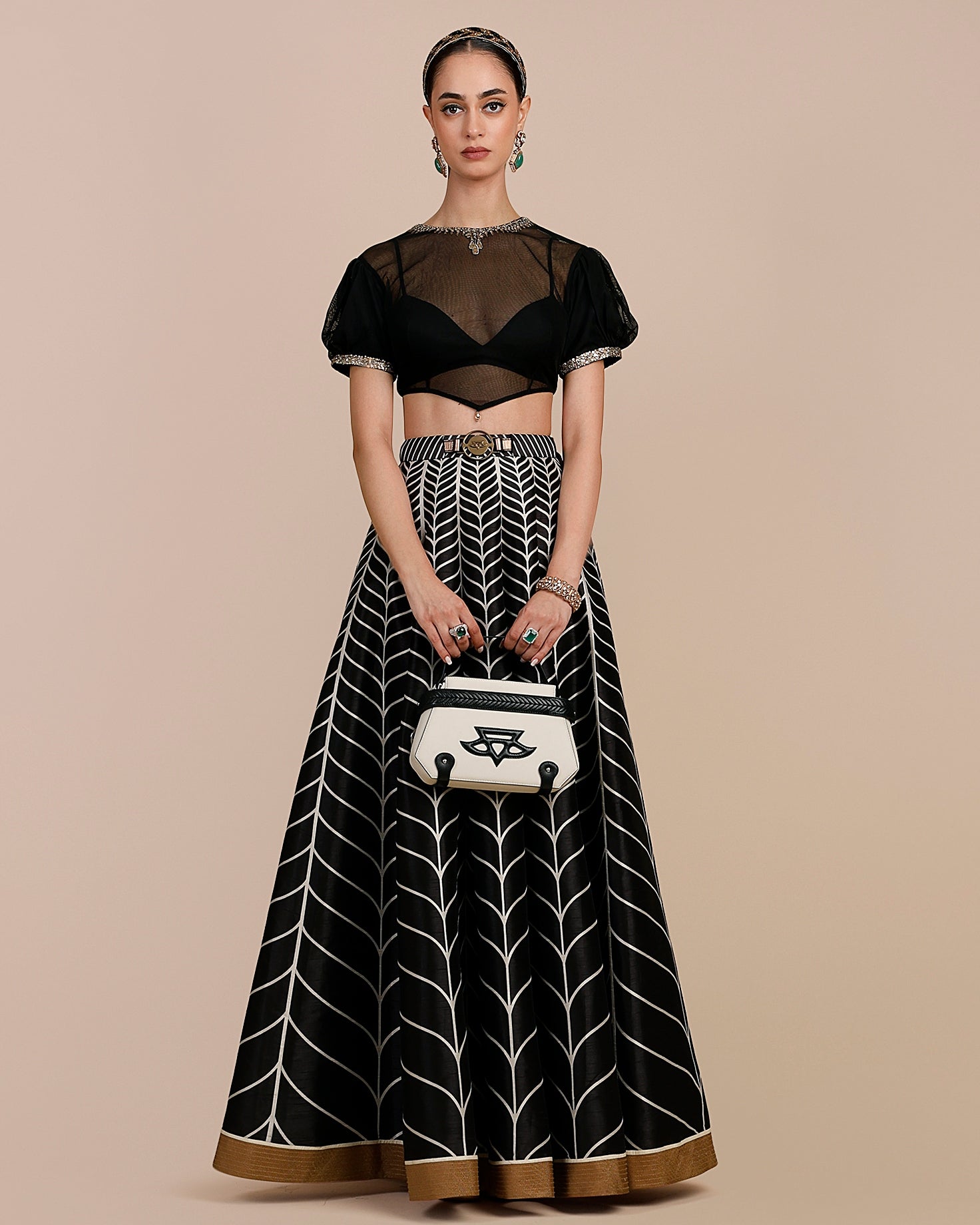 Linear Black Chevron Skirt Set