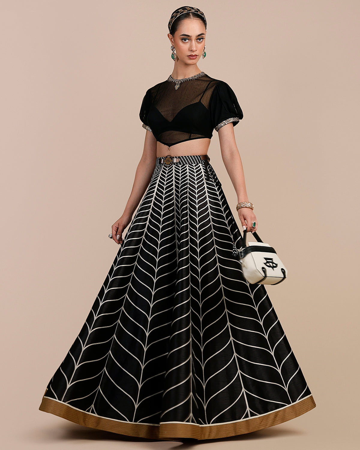 Linear Black Chevron Skirt Set