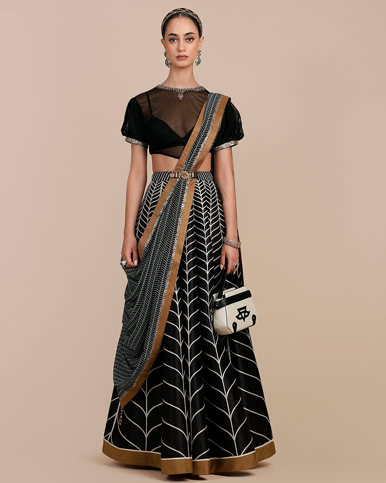 Linear Black Chevron Skirt Set