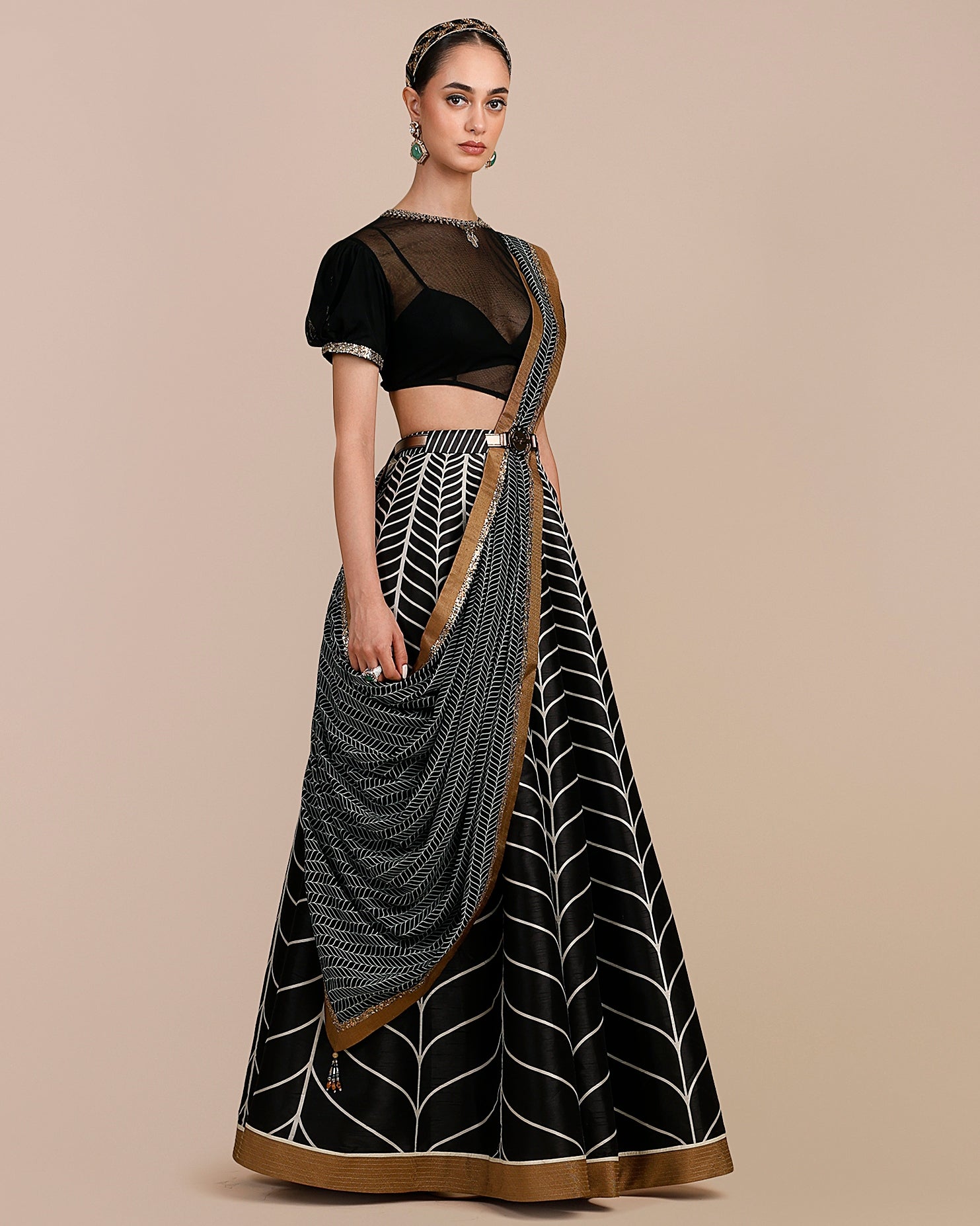 Linear Black Chevron Skirt Set