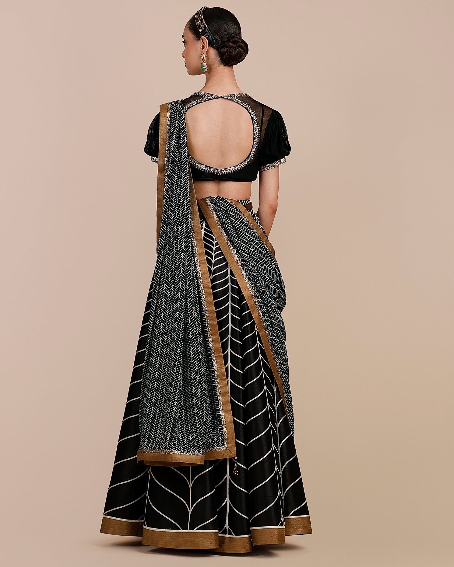 Linear Black Chevron Skirt Set