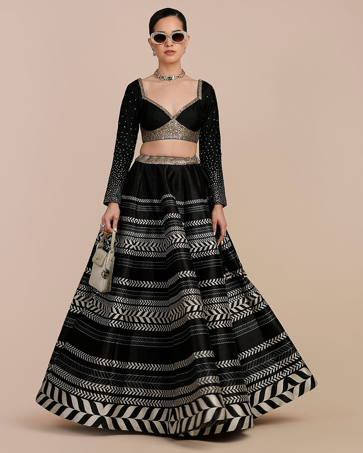 Noir Black Chevron Skirt Set