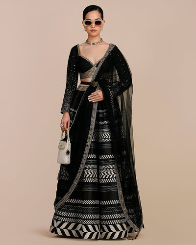 Noir Black Chevron Skirt Set