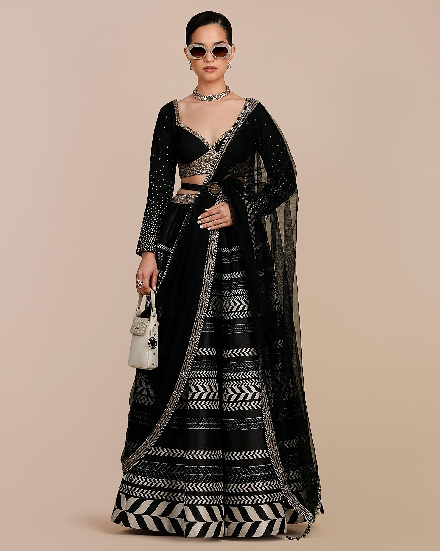 Noir Black Chevron Skirt Set