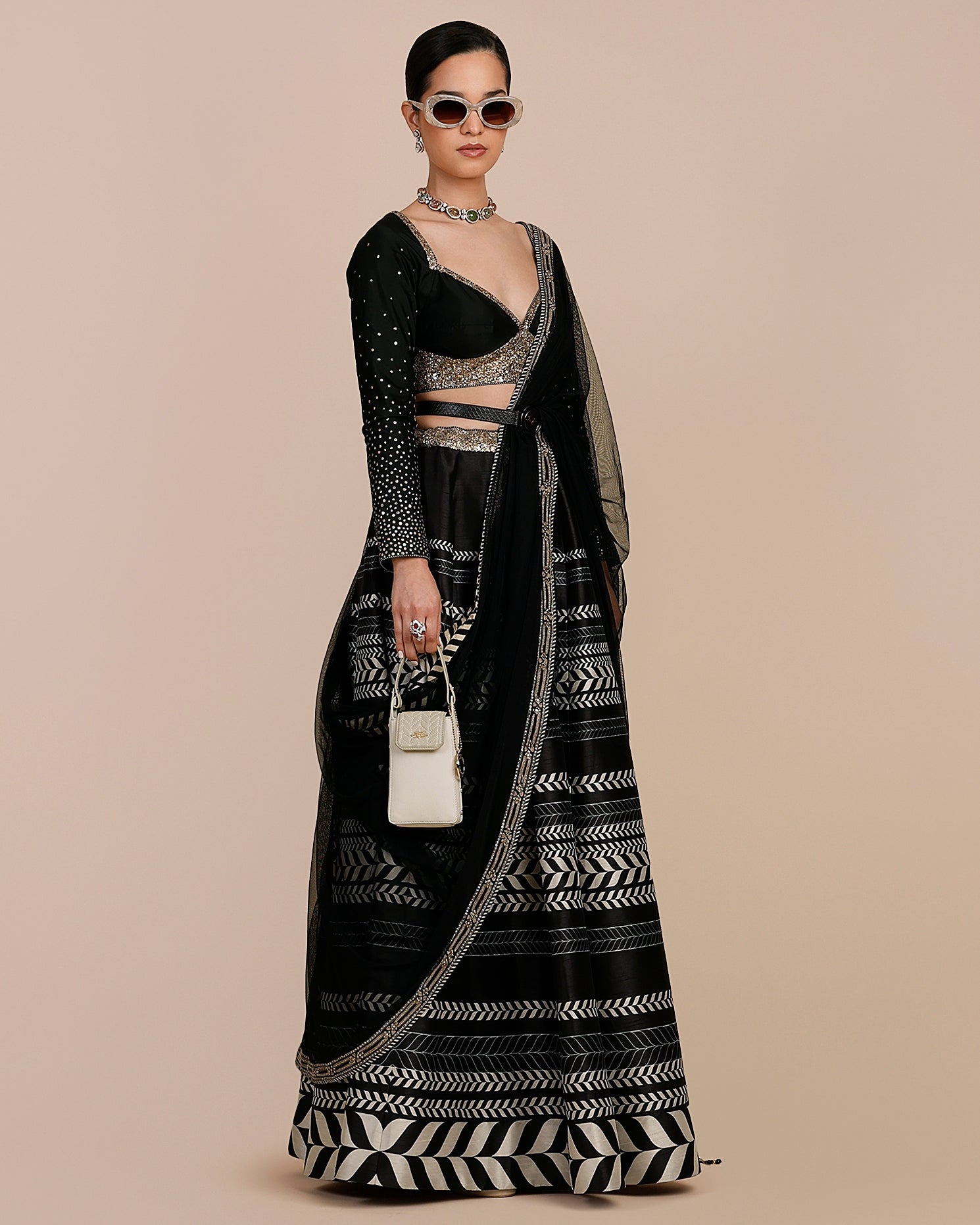 Noir Black Chevron Skirt Set