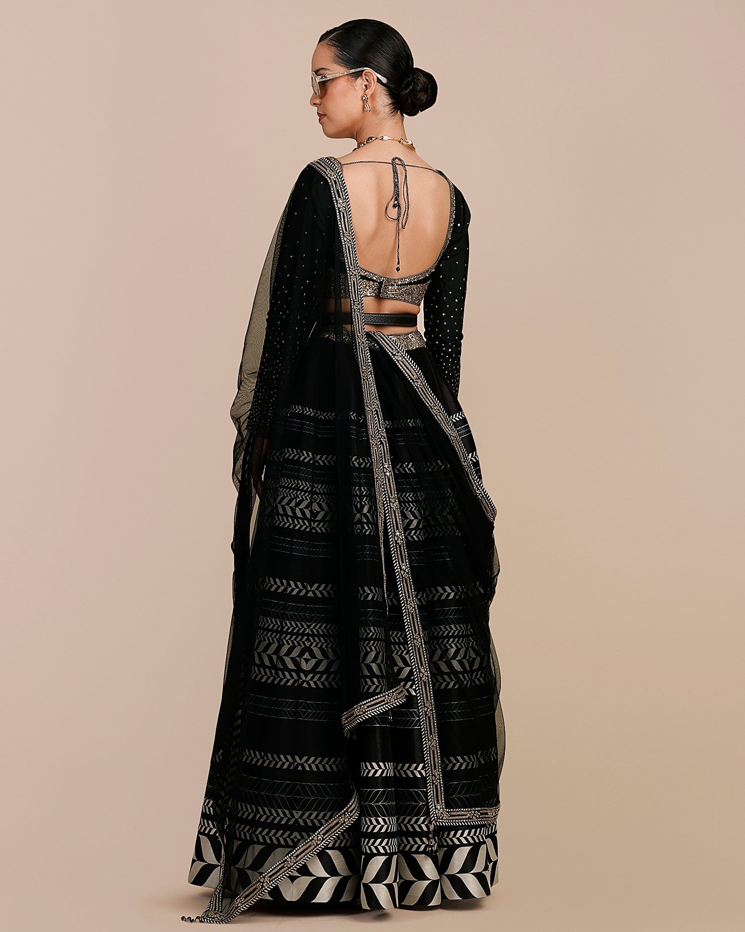 Noir Black Chevron Skirt Set